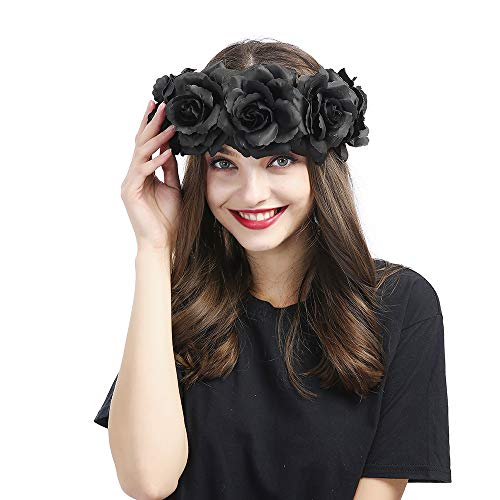 Catery Black Flower Headband Wreath Flower Crown Gothic Rose Head Bands Day Of The Dead Wedding Festivals Photo Props Party Halloween Flower Headpiece Hair Accessories For Women And Girls #TOP4