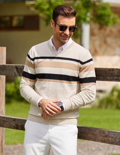 Image of COOFANDY Mens Casual V Neck Sweater Knit Slim Fit Long Sleeve Pullover Top