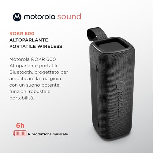 Motorola Sound - Altoparlante Bluetooth Wireless Rokr 600 - Suono Potente Da 30 W, Resistente All'acqua E Polvere, Funzione Broadcast Per Collegare Oltre 20 Altoparlanti, 6 Ore Di Riproduzione, Nero - 2