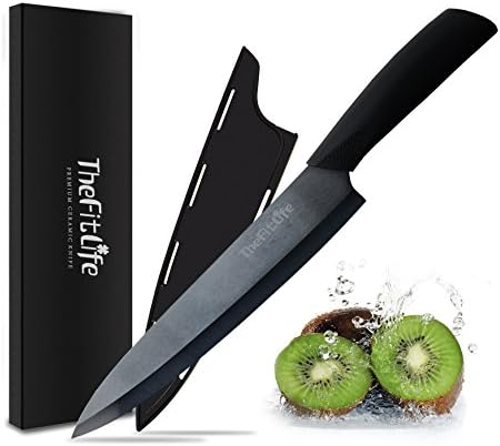 TheFitLife Professional 8 Inches Ceramic Knife - Best Chef Knife for Kitchen - Sharpest Black Blade Perfect Cut with No Sharpening Required Healthier Choice Premium and Stylish Gift