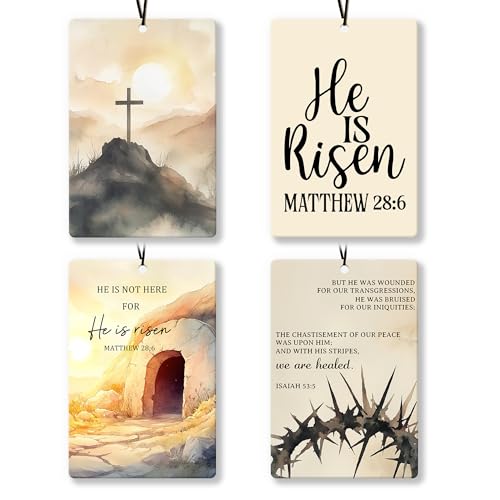 Image of Easter Christian Car Air Freshener 4Pcs, Religious Bible Verse Scripture Air Freshener for Car Interior Closet Drawer Books, Jesus Easter Christian Car Mirror Decor Hanging