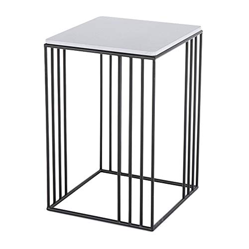 Telephone Table, Marble Side Table Nordic Modern Living Room Bedroom Telephone Table Bedside Table Wrought Iron Hollow Line Coffee Table,15.7"×15.7"×23.6" (Color:Black)