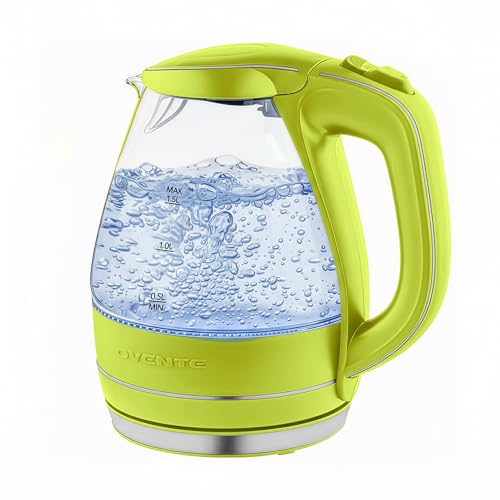 Image of OVENTE Electric Kettle, 1.5L Borosilicate Glass Countertop Water Heater and Boiler for Coffee or Tea, BPA-Free, Auto Shut-Off, Boil-Dry Protection, Removable and Washable Spout Filter, Green KG83G