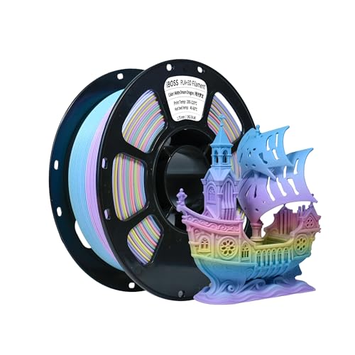 iBOSS Matte PLA + Filament 1.75 mm + 0.02 mm, 3D Printer Wire 1 kg (2.2 lbs) Rolling, Multicoloured PLA PRO Rainbow 3D P
