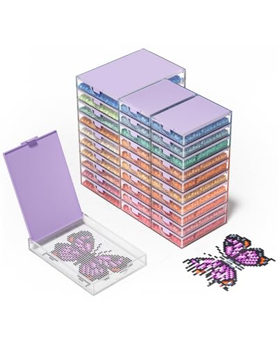 Image of CATEARED Trabricks 2-in-1 Stackable Diamond Art Trays With Lids, Diamond Art Storage, Craft and Bead Storage Organizer & Line-Up, Box Package (Clear Purple, 30 piece Tray Kit)