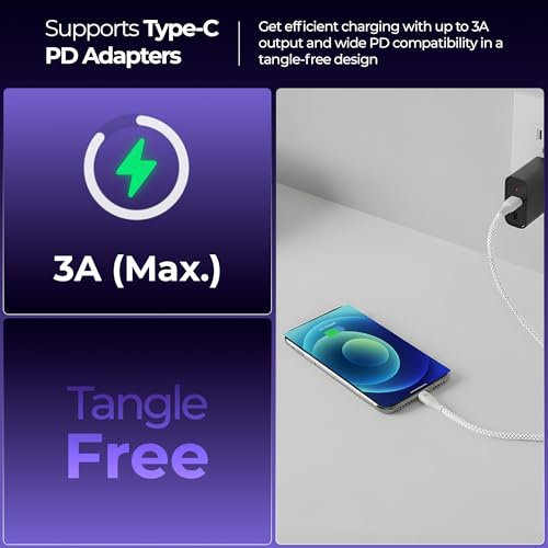 Image of Zebronics Type-C to Lightning Fast Charging Cable, 27W PD Rapid Charging, Charge & Sync Support, Braided Tangle-Free Design, 1.5 Meter Length, Compatible with Type-C PD Adapters (TL300, White)