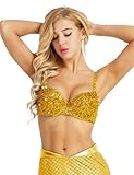 winying Womens Sparkle Sequins Beading Padded Bra Rave Dance Belly Dancing Crop Top Gold 34A, 34B