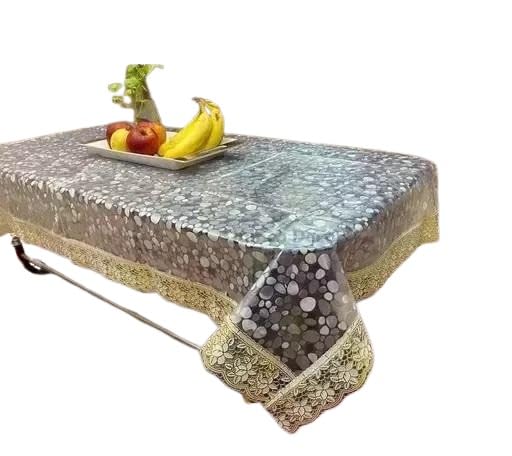 Transparent Stone Clear Table Cover with Golden Lace – Self Design, 40"x60", Table Cover_030_Silver-image-42
