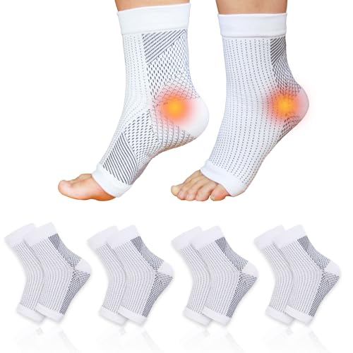 4 Pares Tobilleras de Compresión Neuropathy Socks Tobillera Estabilizadora Protección Tobillos Antideslizante Para Hombre y Mujer Tobillera para Esguince Tobillera Fascitis Plantar Estabilizadora M