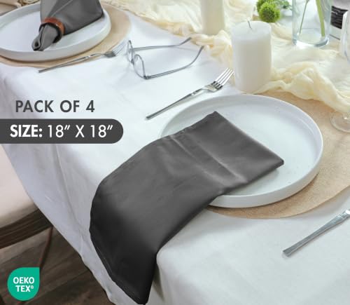 Image of Ruvanti Cloth Napkins Set of 4, 18x18 Inches Napkins Cloth Washable, Soft, Durable, Absorbent, Cotton Blend. Table Dinner Napkins Cloth for Hotel, Lunch, Restaurant, Wedding Parties - Charcoal Grey | Washable, Soft, Durable & Absorbent Everyday Napkins. For Home, hotel, Wedding Napkins, Thanksgiving, Christmas Dinner Napkin