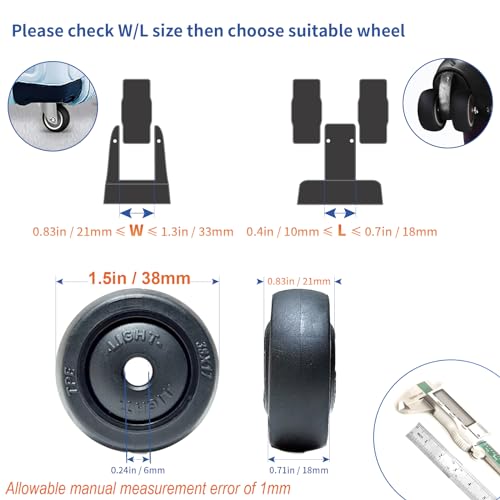 ASUNTOM Kit de substituição de rodas de mala de bagagem, 4 peças de rodas de rolamento TPE, rodízio