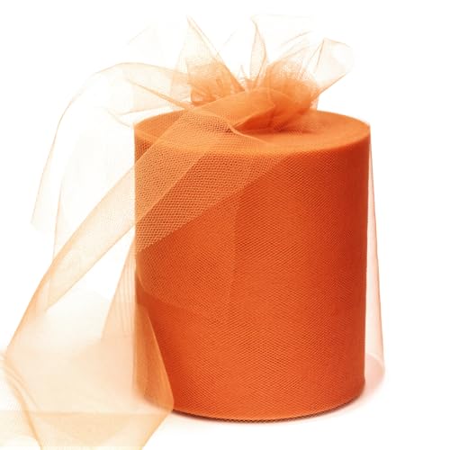 6 x 200 Yards Orange Tulle Fabric Rolls Orange Spool Tulle Ribbon for DIY Tutu Skirt Wedding Decoration Baby Shower Birthday Party Backdrop Gift Wrapping Bow Craft Supplies