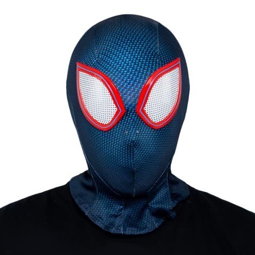 MARVEL Miles Morales Official Youth Zentai Halloween Costume Accessory - Deluxe Two-Way Stretch Spandex Mask with Molded Eyes