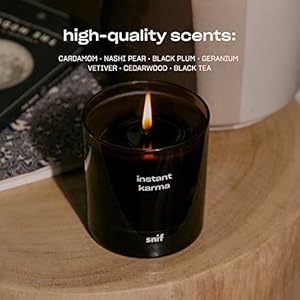 Instant Karma Luxury Scented Candle by Snif Dark and Dreamy Scent 50 Hours 100 Cotton Fiber Wicks Soy Wax Blend Non Toxic Vegan 85 oz