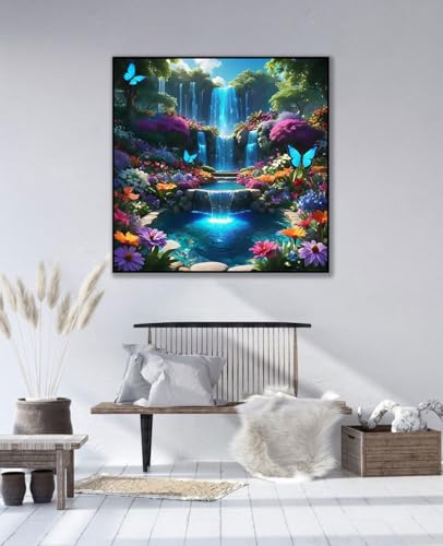 Landscape Scenery Diamond Art Kits for Adults Beginners, 5D DIY Full Round Drill Diamond Painting Kits Waterfall, Paint by Diamonds Dot Gem Art Crystal Flower Easy,Home Wall Decor 13.7X13.7Inch - Thumbnail 5