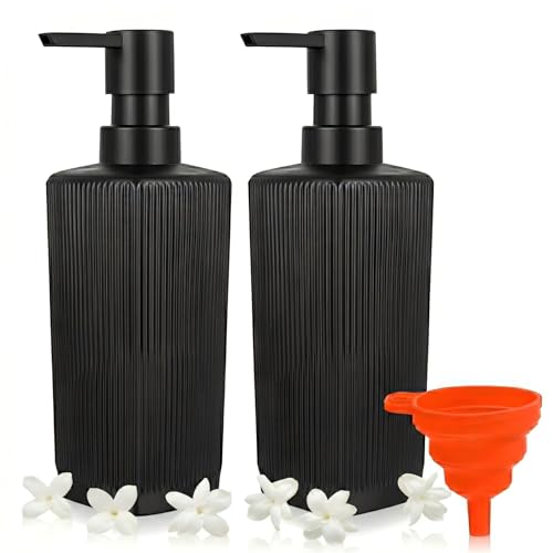 2 Pièces Distributeur Savon Liquide Noir, 350 ml/12 oz Distributeur de Savon Liquide en Verre, Flacon Pompe Verre pour Douche, Salle de Bain, Cuisine,...