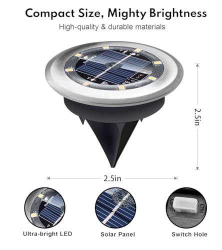 PASAMIC 20 Pack Solar Ground Lights, 8 LED Waterproof Solar Garden Lights, Outdoor Bright in-Ground Lights, Landscape Lighting for Patio Pathway Lawn Yard Deck Driveway Walkway (White) - Thumbnail 5
