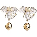 Hohopeti Pendientes de Elefante Vintage para Mujer Pendientes de Botón Creativos con Esmalte Blanco Joyería Elegante para Fiesta y Uso Diario