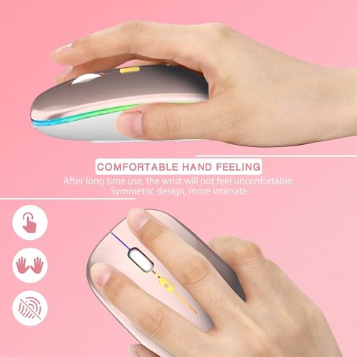Image of LED Wireless Mouse, Slim Silent Mouse 2.4G Portable Mobile Optical Office Mouse with USB & Type-c Receiver, 3 Adjustable DPI Levels for Notebook, PC, Laptop, Computer (Rose Gold)