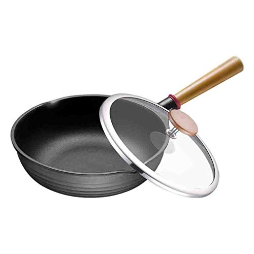Household Wooden Handle Pan Kitchen Cooking Pan Full Cover Hard Anodized Non-Stick Frying Pan with Lid