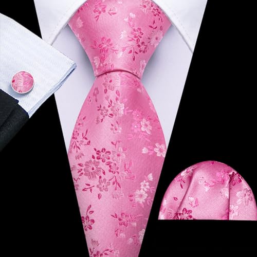 Image of Barry.Wang Flower Ties for Men Handkerchief Cufflinks Set Wedding Necktie Set Party