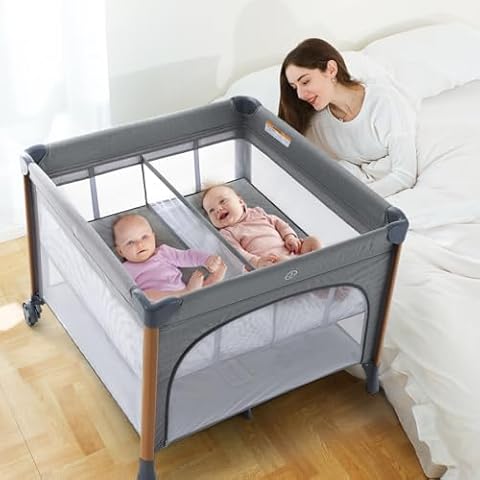okaytwins Twins Bassinet Portable Crib for Baby, Portable Babe Playpen Cover