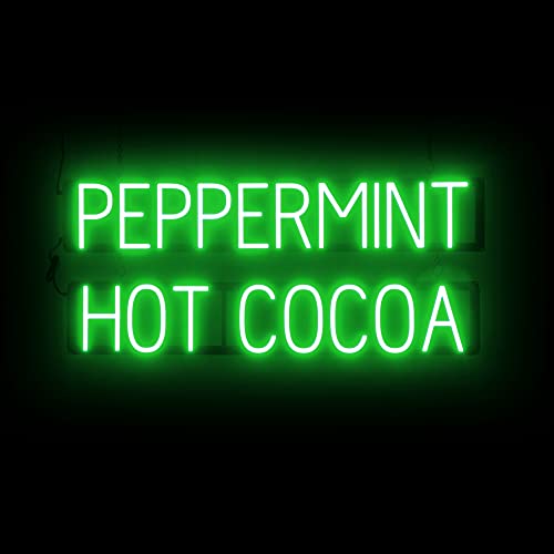 Image of SpellBrite LED Neon PEPPERMINT HOT COCOA Sign - Green, 36 inch x 15 inch | Ultra-Bright Click-Together Signage for Cafes, with Visibility from 500 Feet - 8 Animations, 6 Brightness Settings