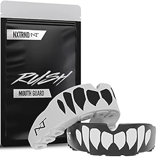 2 Pack Nxtrnd Rush Mouth Guard Sports, Professional Mouthguards for Boxing, Jiu Jitsu, MMA, Wrestling, Football, Lacrosse, and All Sports, Fits Adults, Youth, and Kids 11+ (B&W Fang)