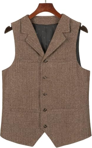 Mens Single Breasted Tweed Vest Formal Business Wedding Waistcoat Casual Wool Tuxedos Vests Dating Dinner Suits2
