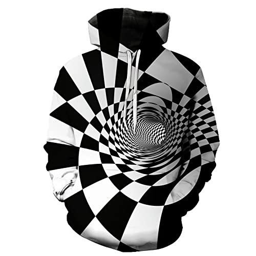 BOEERLCNL Schwarz und weiß kariert Wirbel 3D Sweatshirt Herren Damen lässig Hoodie Student Sweatshirt Top Cover