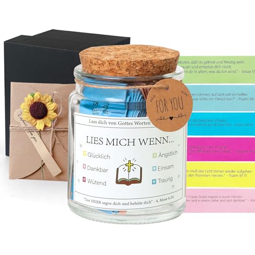 Bible Verses Jar und Umschlag 90 Stück Mini-Bibelvers-Karten Gebetsglas mit Deutsche Bibelversen Schrift Karten mit Bibelversen Glas Mutmacher Geschenk