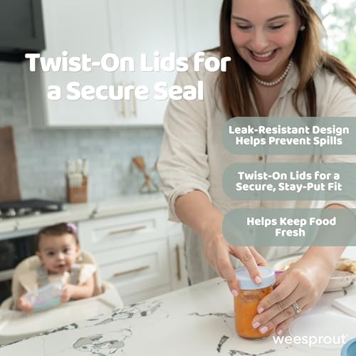 Image of WeeSprout Glass Baby Food Storage Jars w /Lids (4 oz, 6 Pack Set) Snack, Puree, Reusable Small Containers, Breast Milk, Fridge or Freezer, Microwave & Dishwasher Safe, Essential Must Have for Infants