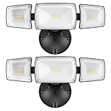 USTELLAR 55W LED Flood Light Outdoor, Flood Lights Outdoor with 3 Heads Adjustable, Switch Controlled Security Light 5500LM 5000K IP65 Waterproof for Garage Eave Yard 2 Pack (Black)
