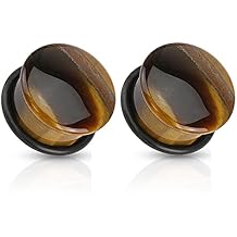 Pierced Owl - Semi Precious Tiger Eye Domed Single Flare Plugs with O-Ring, Sold as a Pair