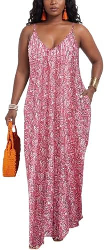 Image of Women's Casual Summer Maxi Dresses Sleeveless Adjustable Spaghetti Strap Loose Plus Size Dresses