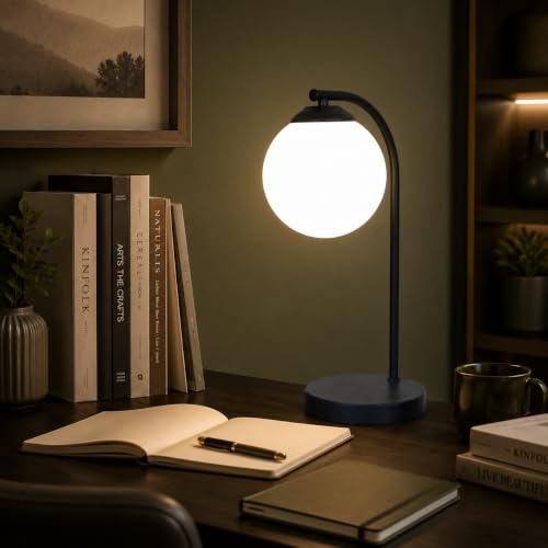 Image of tu casa Black Metal Table Lamp | White Glass Shade | Durable Metal Construction | Modern Home Decor | Without Bulb | Ambient Lighting for Bedroom, Living Room, Lounge, Office, Study & Festival Gifting