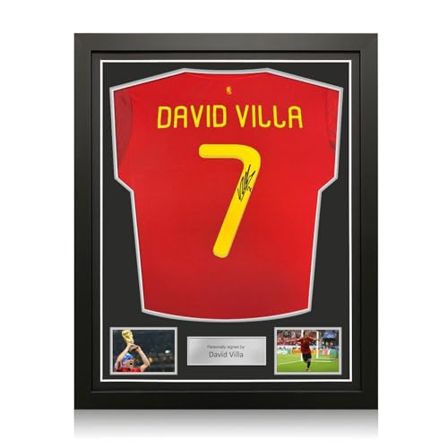 Exclusive Memorabilia Camiseta de España firmada por David Villa. Enmarcada.