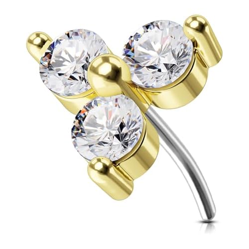 OUFER 14K Solid Gold Threadless Push Pin Labret Lip Rings, Nose Rings Studs, Flat Back Cartilage Helix Tragus Lobe Earrings Stud, Medusa Monroe Piercing Jewelry For Women Men Yellow 1mm