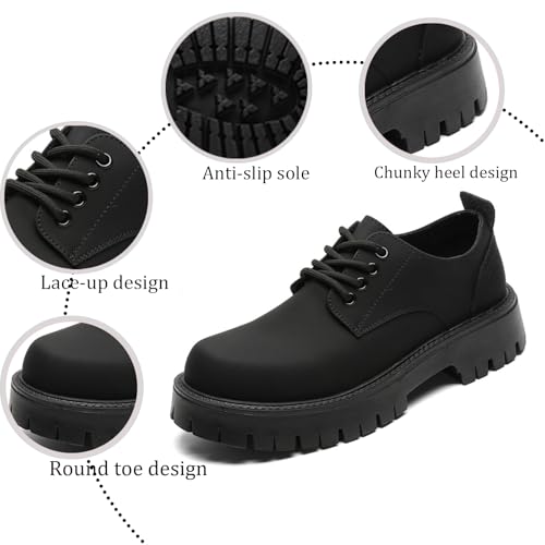 Men's Leather Platform Formal Oxford Shoes Classic Round-Toed Chunky Non-Slip Comfortable Formal Lace-Up Casual Suit Shoes Work Wedding Derby Shoes4