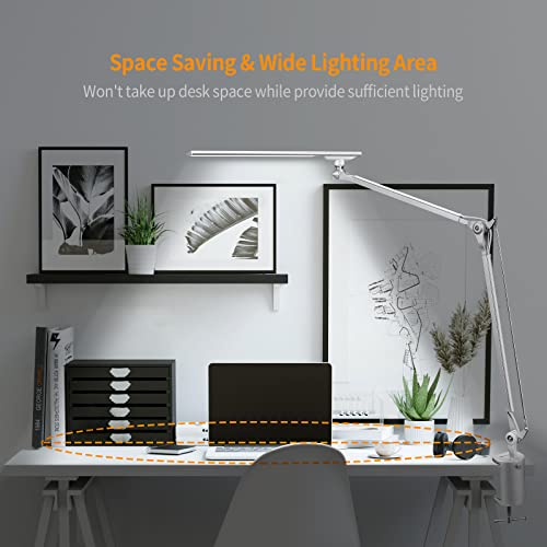 Phive Led Architect Desk Lamp, Clamp On Drafting Table Lamp, Eye-Caring Metal Swing Arm Workbench Lamp, Dimmable, 4 Color Modes - Great For Office, Task, Reading, Drawing (Upgraded Version), Silver #TOP6
