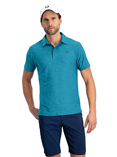 Image of Three Sixty Six Golf Shirts for Men - Dry Fit Short-Sleeve Polo, Athletic Casual Collared T-Shirt Aqua Blue