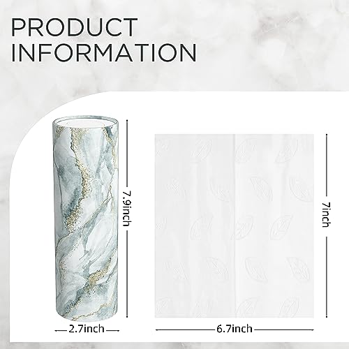 4 Pack Car Tissue Holder with 3-ply Facial Tissues Bulk, UBTKEY Car Tissues Cylinder, Round Tissue Boxes for Car, Round Tube Car Tissue Box Round Container for Home Office Bathroom (Marble Pattern) - Thumbnail 2