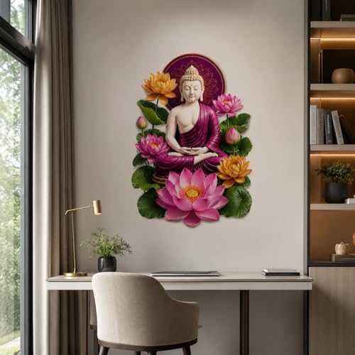 Image of Rangoli Buddha Lotus Wall Sticker Self-Adhesive 16 x 23 Inch Waterproof Wall Decor for Living Room Bedroom Office Meditation Lotus Buddha Wall Decal
