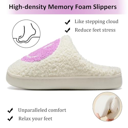 Cute House Slippers for Women Men with Memory Foam Retro Happy Face Cozy Indoor Outdoor Fuzzy Plush Shoes2