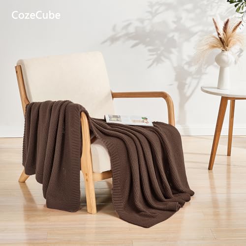 CozeCube Brown Throw Blanket for Couch, Soft Cozy Cable Knit Throw for Bed Sofa Living Room, Lightweight Warm Decorative Farmhouse Christmas Blanket, 60"x80", Dark Brown
