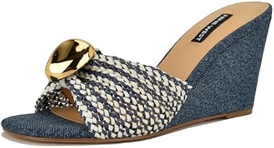 Nine West Women's Nessla Wedge Sandal, Cream/Denim 420, 8.5
