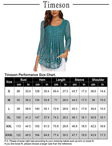 Timeson Women's Tunic Tops For Leggings,Maternity Tunics Tops Loose Fit Womens 3/4 Sleeve Tops Fall Sheer Flowy Shirts Business Casual Ladies Blouses And Tops Dressy Fancy Cyan Floral Xxl #TOP4