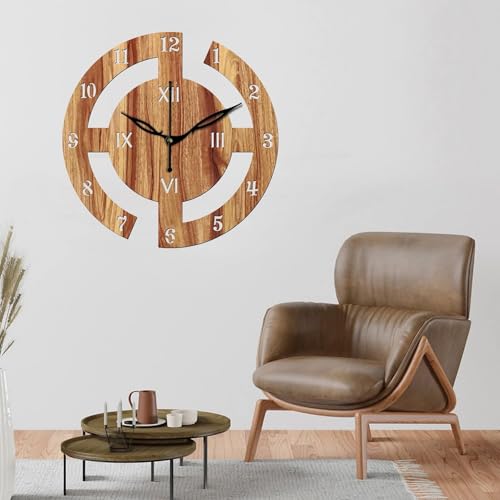 Image of SKYVILLA 12 Inch Wooden MDF Analog Wall Clock with English Numerals, Romans | Silent Quartz Movement | Lightweight Without Glass Design for Home