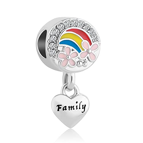 FGT Abalorio colgante con diseño de arco iris, compatible con pulseras Pandora Moments, flores, mariposas, mujeres, hermanas, hijas, cumpleaños, Navidad, Cobre, No es una piedra preciosa
