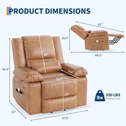 Image of GarveeHome Power Lift Recliner Chair - Heat and Massage, PU Leather Electric Lift Recliner for Elderly & Mobility Impaired, Adjustable Back and Legs, Heavy Duty Lift Chair for Seniors